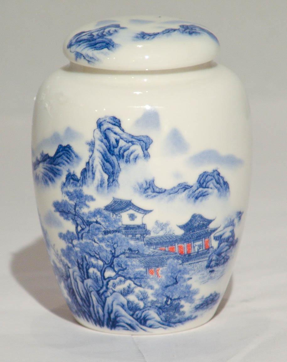 Chinese Tea Container Porcelain Mountains Sanshui