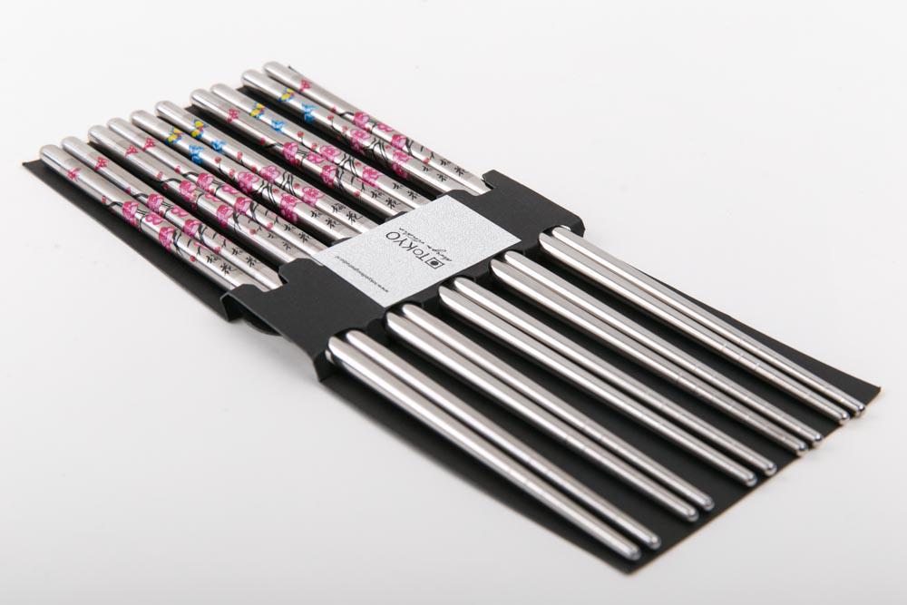 Korean Chopsticks Stainless Steel Set 5 Pair Flowers
